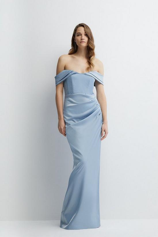 Coast Structured Satin Bardot Wrap Bridesmaids Maxi Dress 1