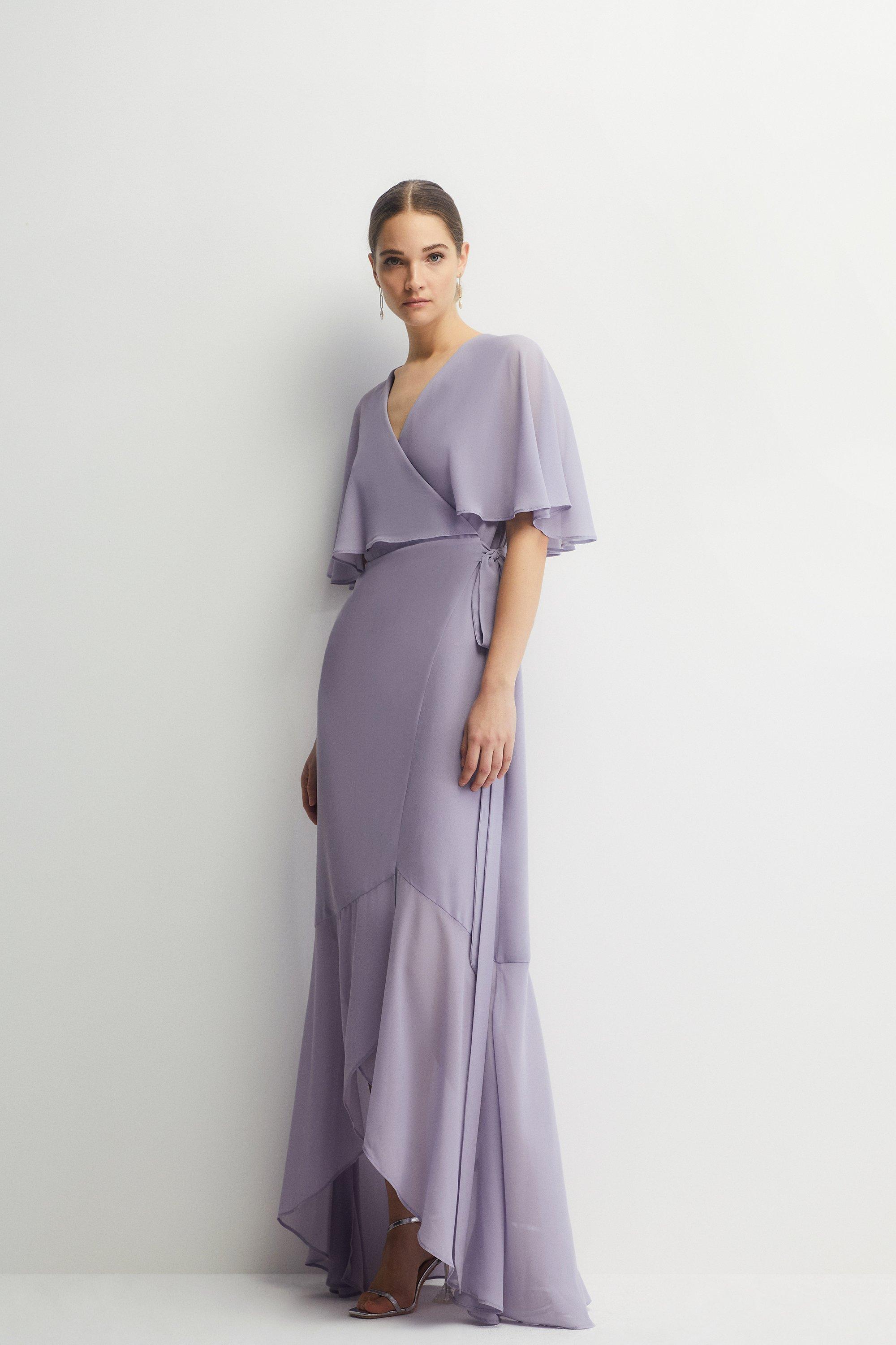 Cape Sleeve Maxi Bridesmaids Dress - Lilac Haze