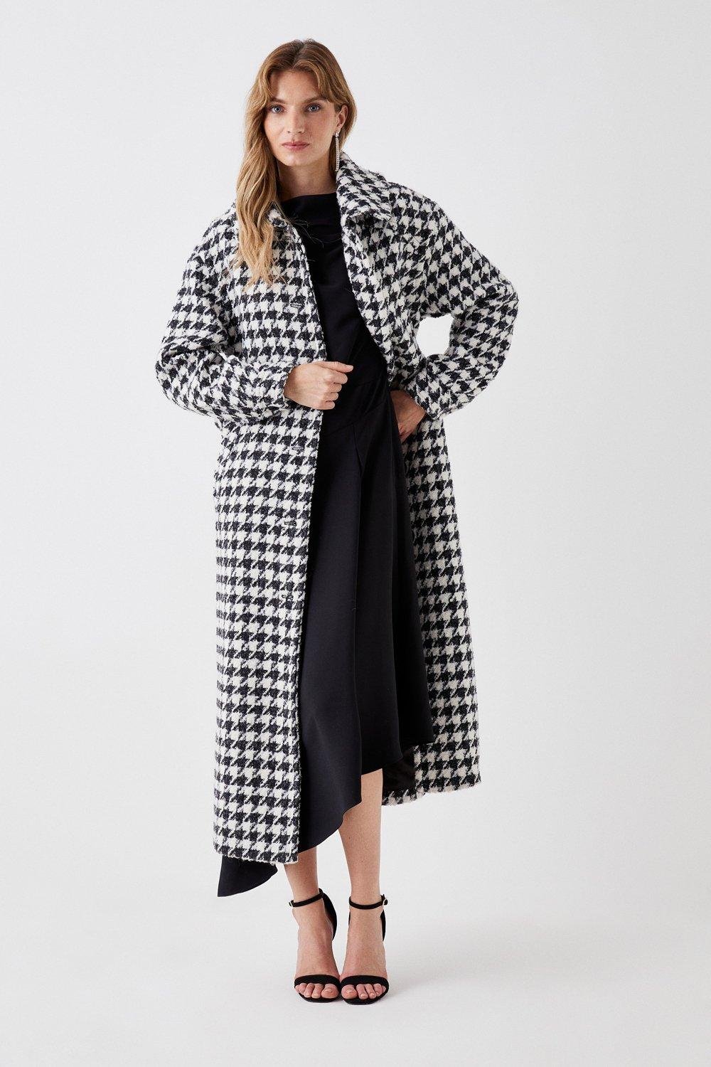 Dogtooth Belted Longline Coat - Mono