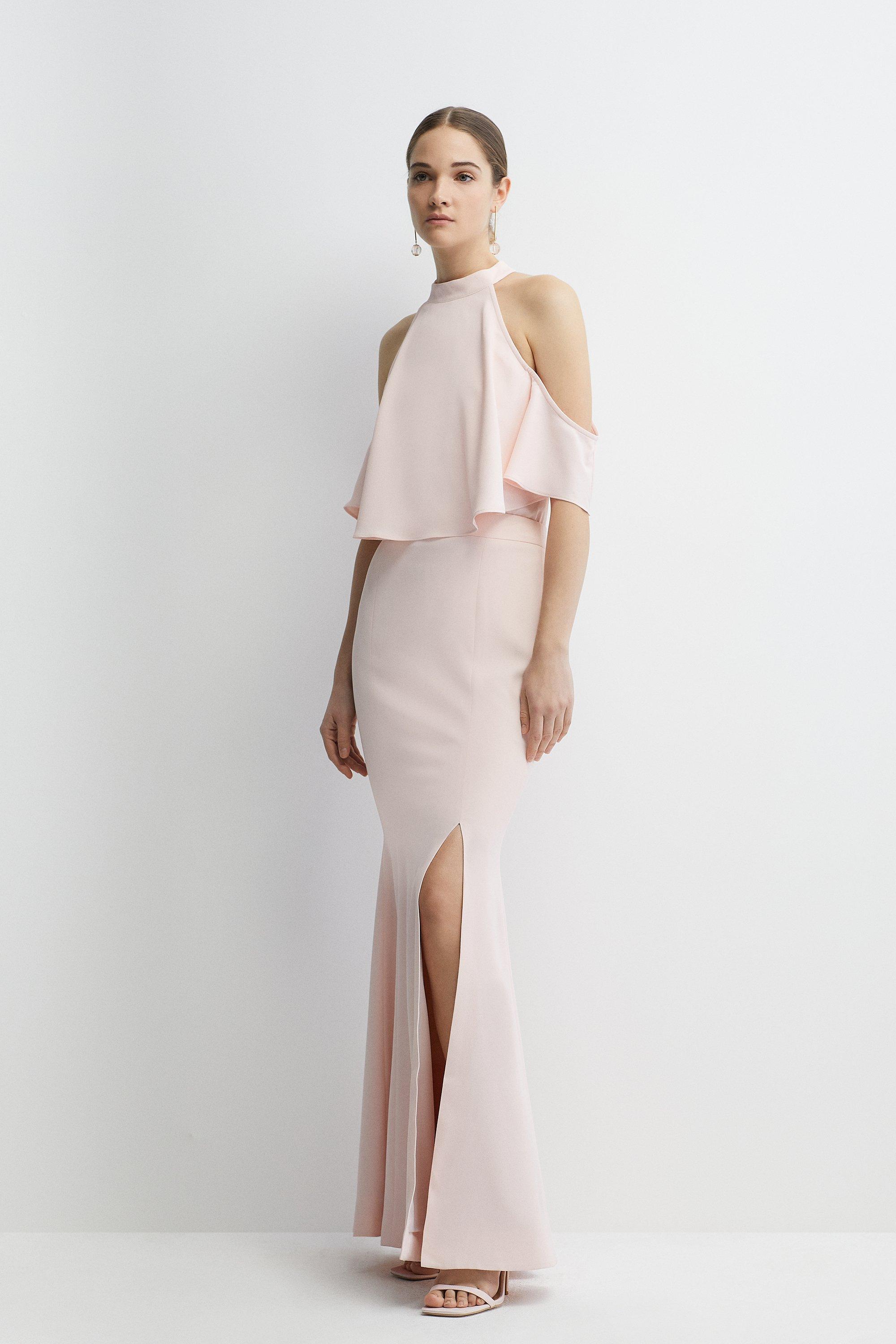 Satin Back Crepe Tailored Fishtail Bridesmaids Maxi Skirt - Pink