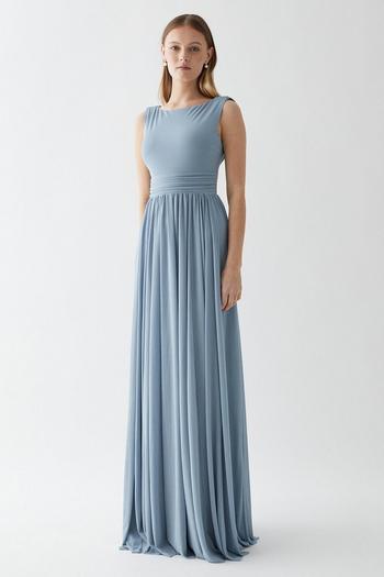 Related Product Cowl Back Stretch Mesh Full Skirted Bridesmaids Maxi Dress