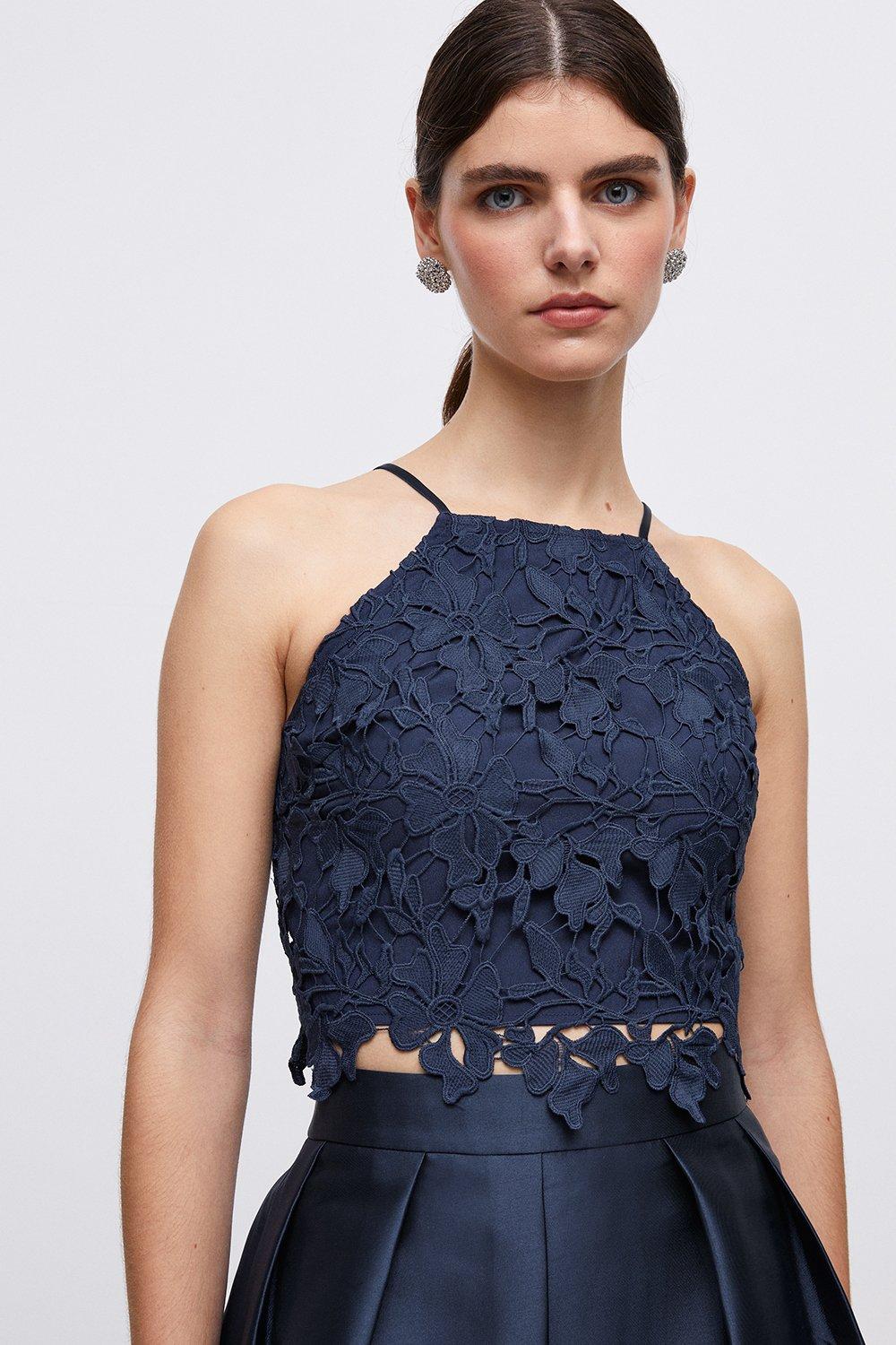 Guipure Lace Strappy Cami Bridesmaids Top - Navy