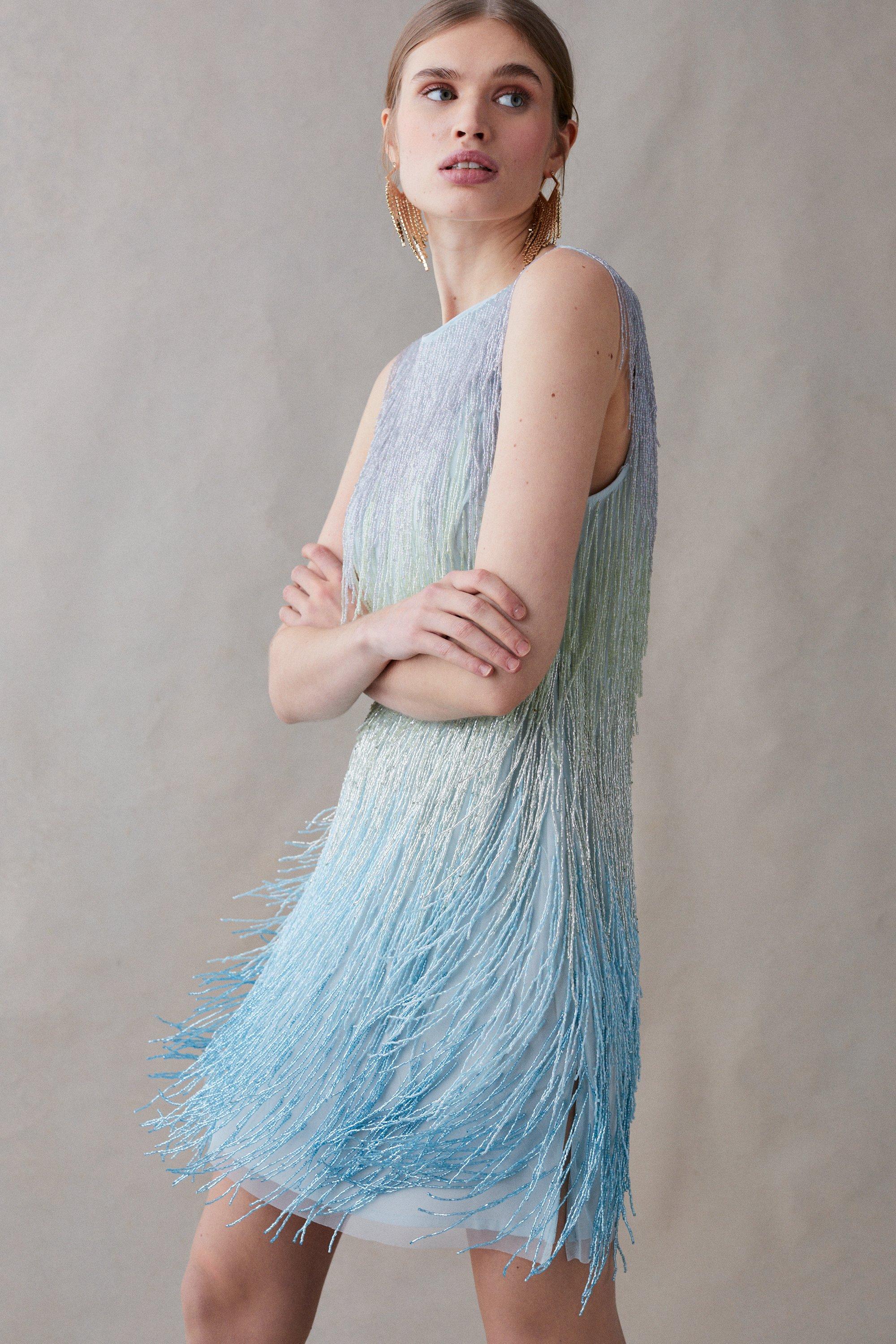 Ombre fringe hot sale dress