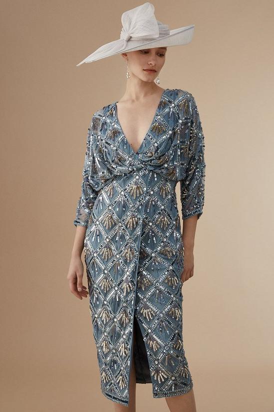 Coast Lisa Tan Premium Hand Embellished Deco Wrap Midi Dress 3