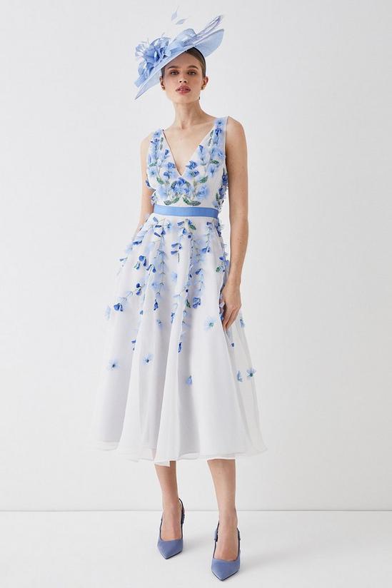 Coast Plunge Organza 3d Floral Full Skirt Midi Dress 1