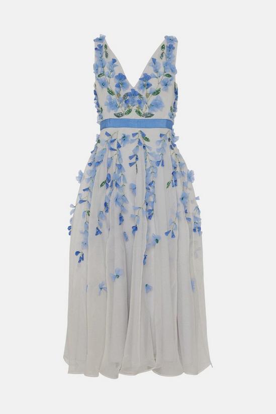 Coast Plunge Organza 3d Floral Full Skirt Midi Dress 4