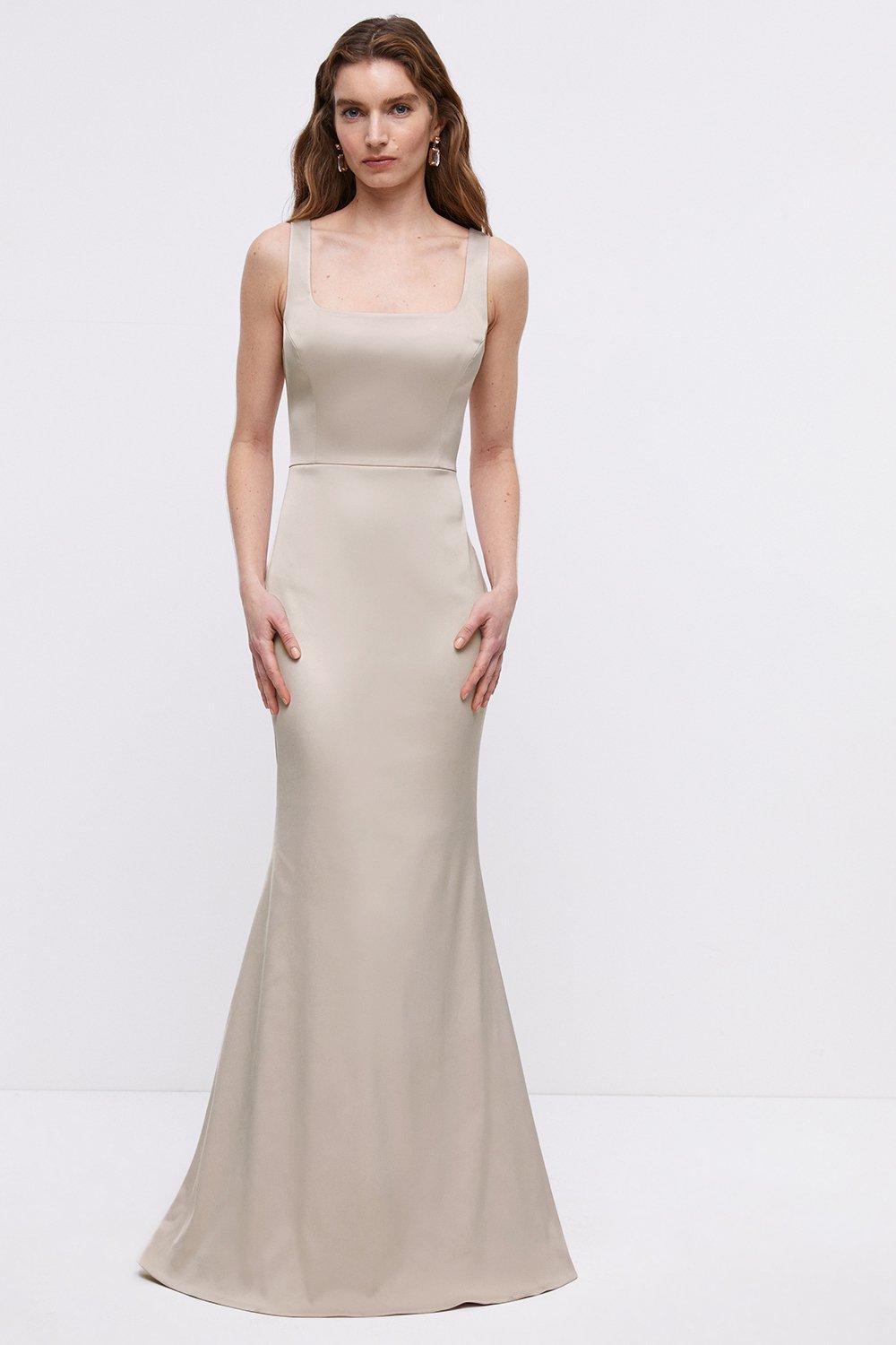 Dresses | Square Neck Fishtail Stretch Satin Bridesmaids Maxi Dress | Coast