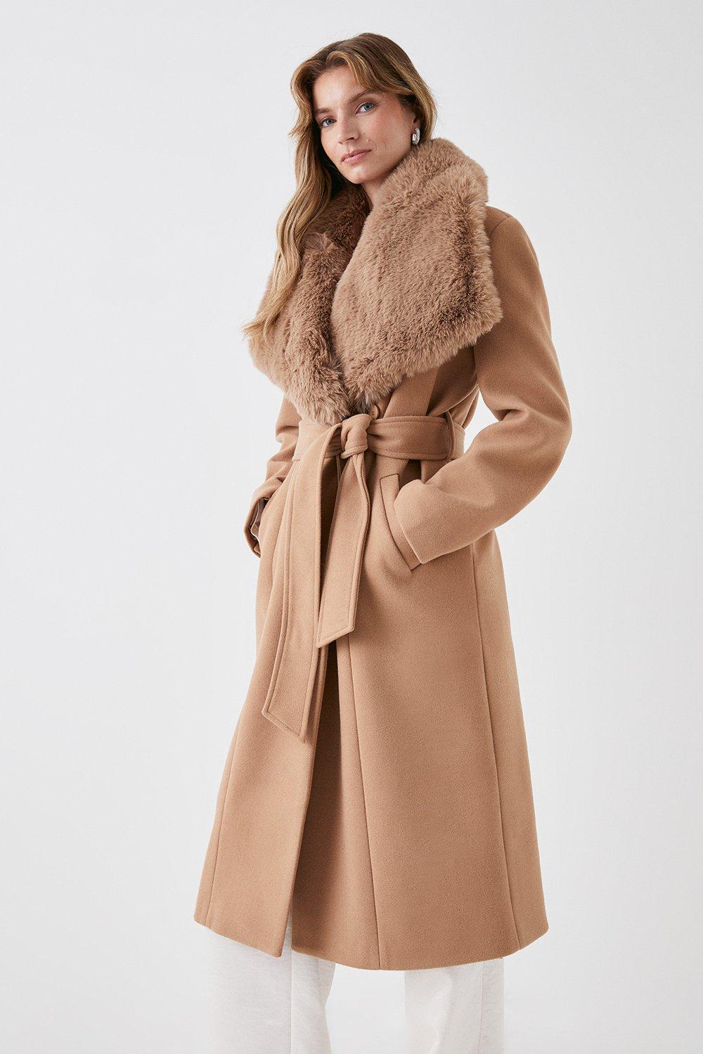 Jackets Coats Faux Fur Collar Belted Wrap Coat Coast