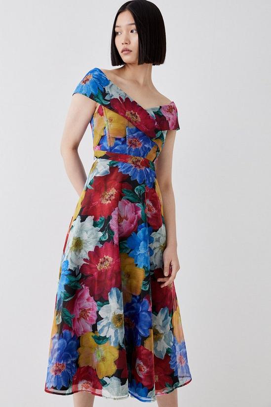 Coast Organza Floral Bardot Ruched Bodice Midi Dress 3