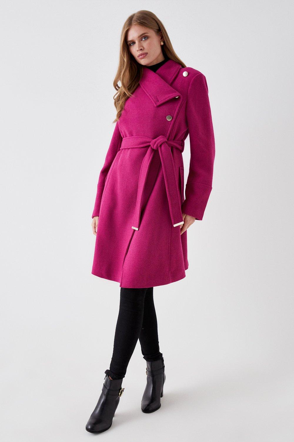 Wool Wrap Button Coat - Pink