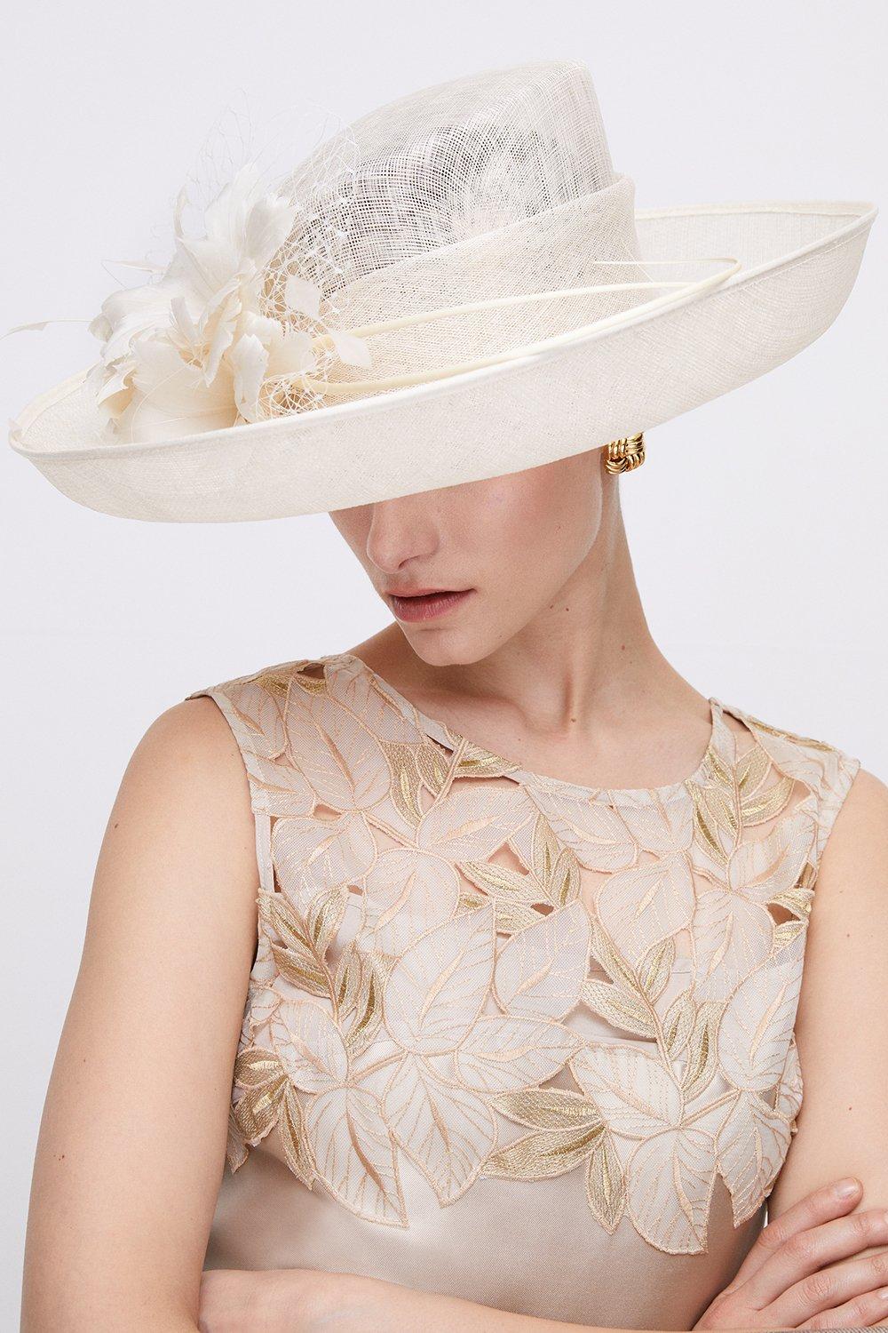 Premium Feather Flower Hat - Ivory