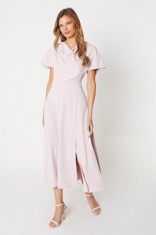ASOS Premium Bonded Fit And Flare Dress in Pink