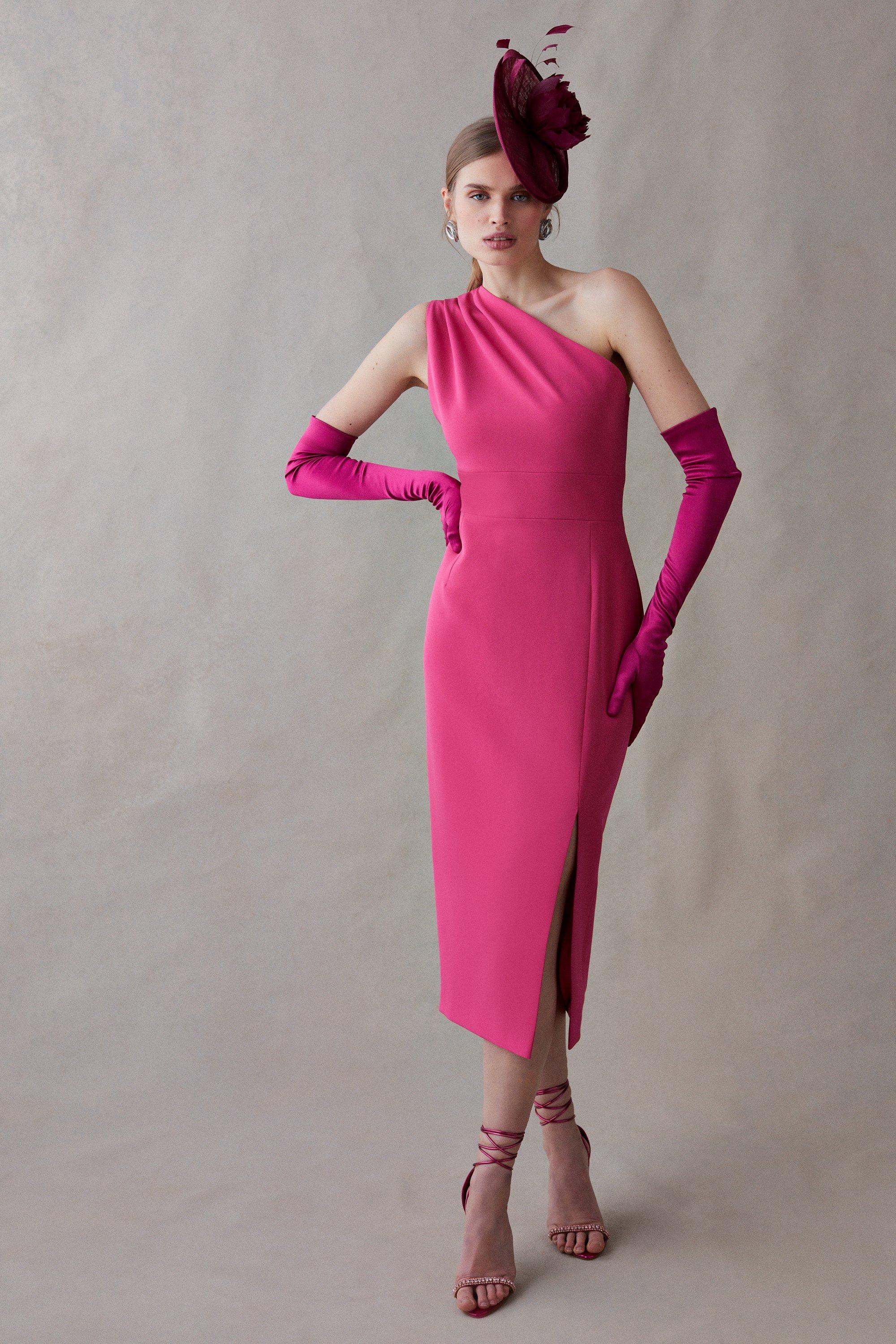 Premium One Shoulder Pencil Dress - Pink