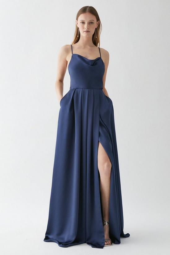 Coast Drape Satin Thigh Split Sweeping Bridesmaid Maxi Dress 1