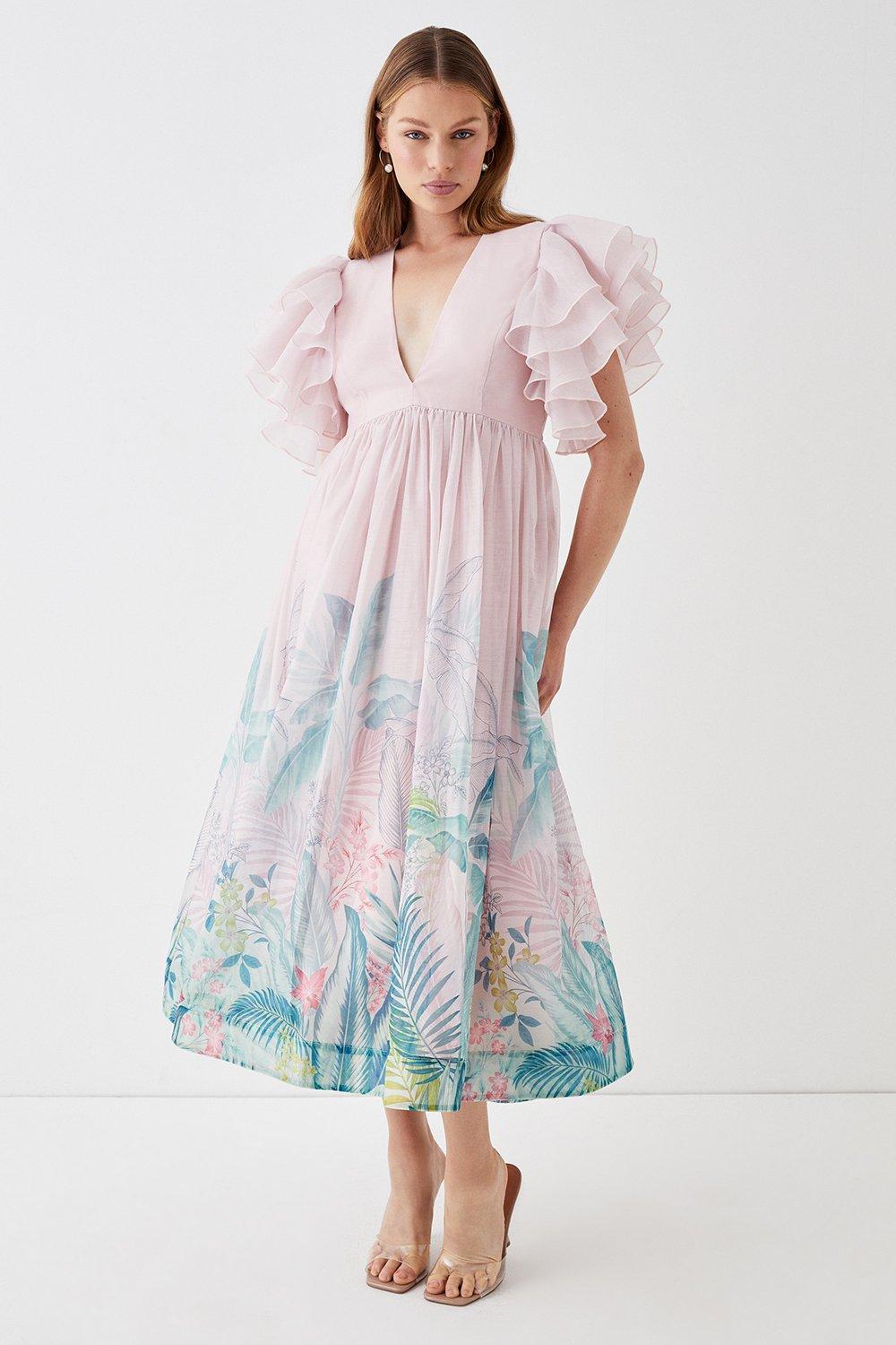 Placement Mega Ruffle Plunge Full Skirted Dress - Pink
