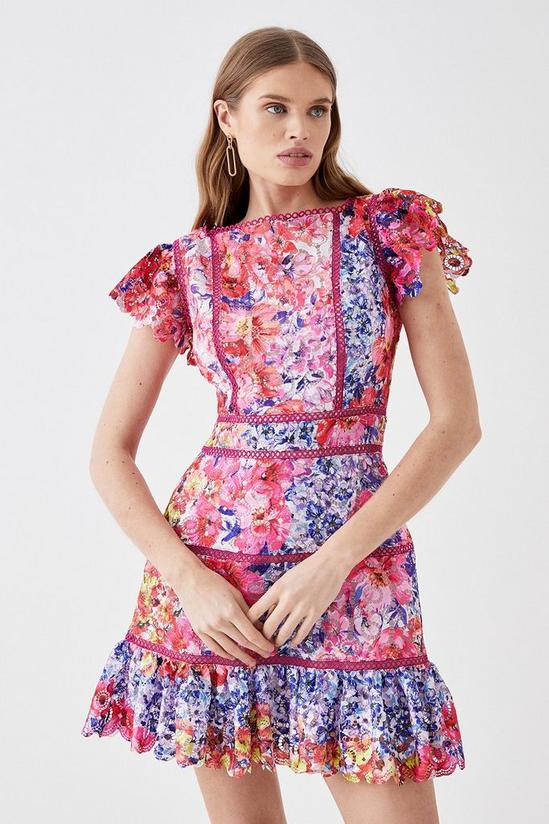 Coast Printed Lace Mini Dress With Trims 1