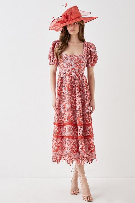 Coast Square Neck Lace Dress With Puff Sleeve 1