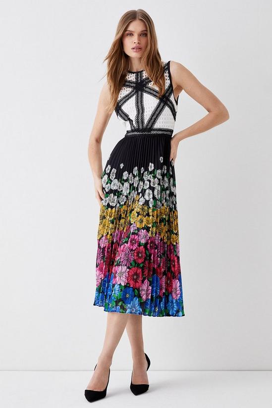 Coast Placement Floral Pleated Skirt Lace Top Midi Dress 1