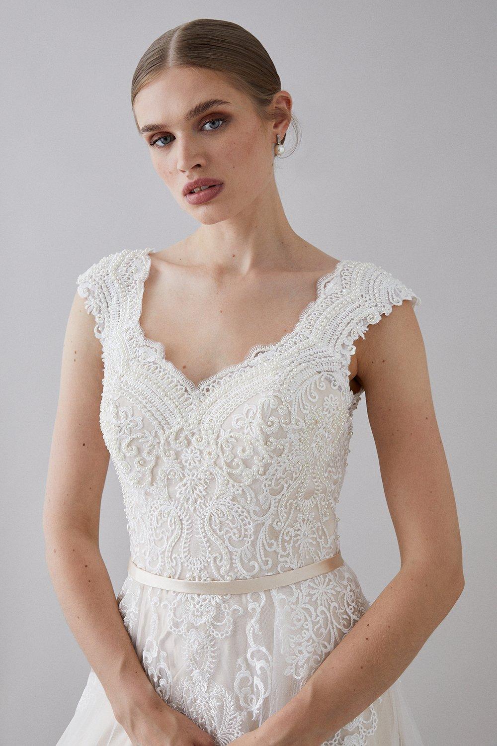 Coast Pearl Embellished Lace Bardot Sweetheart Wedding Dress