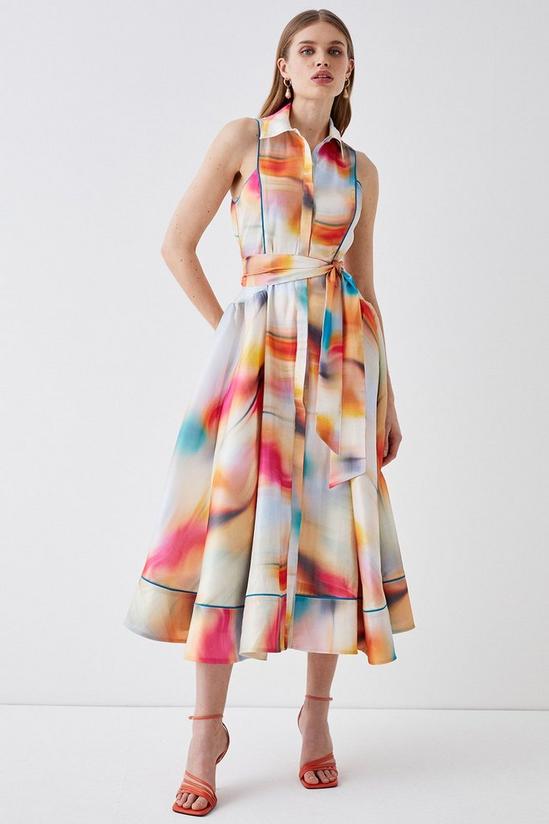 Coast Sleeveless Glossy Organza Shirt Dress In Print 1