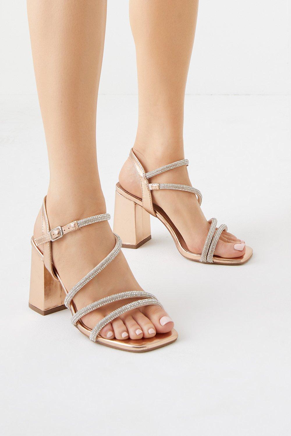 Tasha Diamante Triple Strap Heeled Sandals - Pink