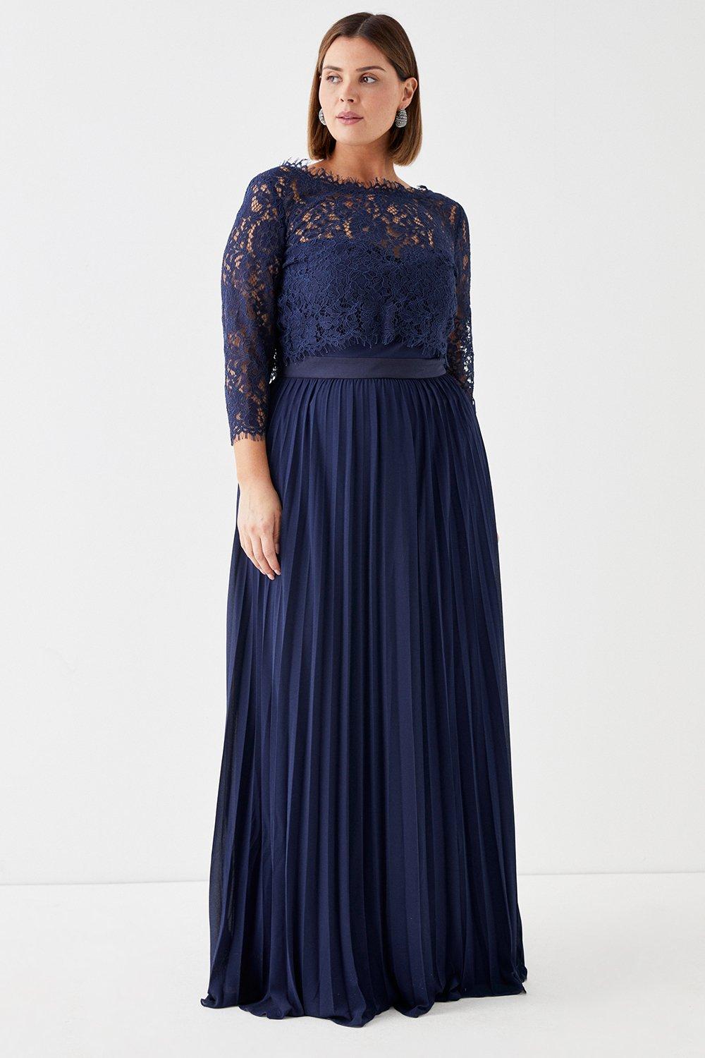 Plus Size Removable Lace Top Bandeau Bridesmaid Dress - Navy