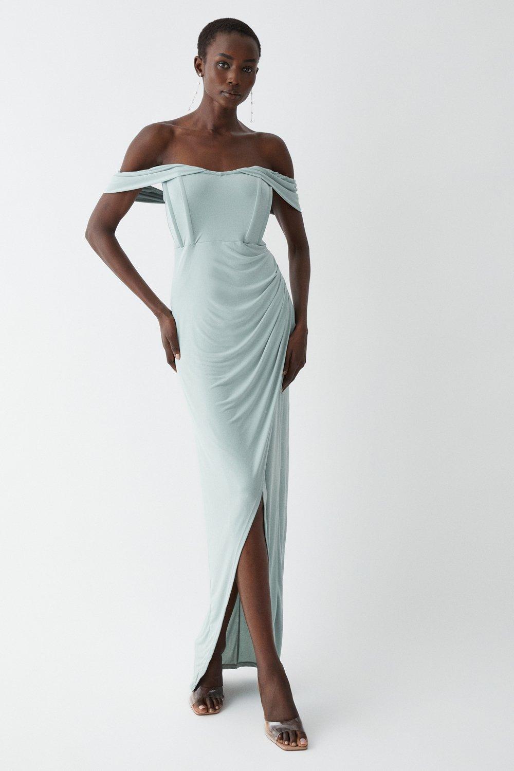 Bardot Slinky Jersey Bridesmaids Maxi Dress - Sage