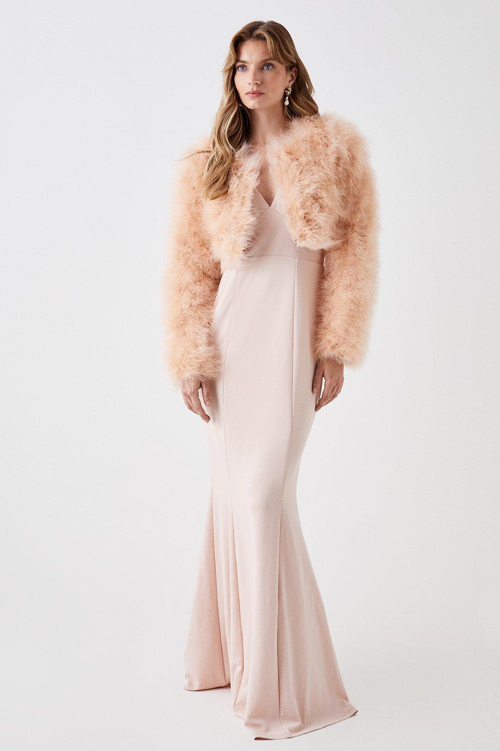 Cropped Long Sleeve Feather Jacket - Champagne