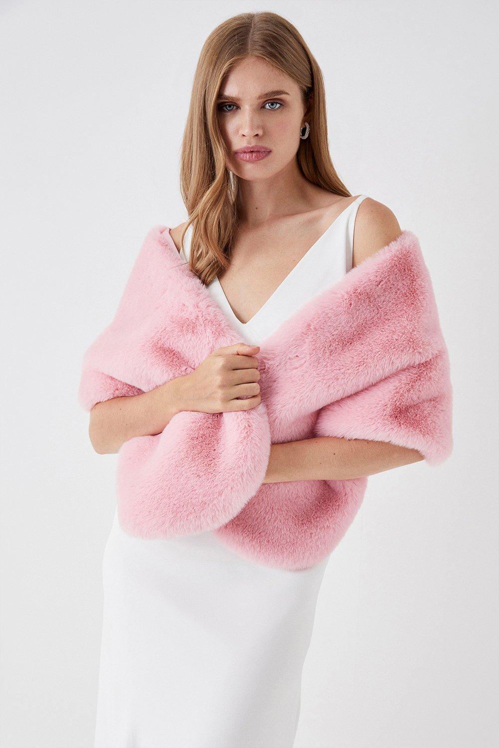 Plush Faux Fur Shoulder Stole - Pink