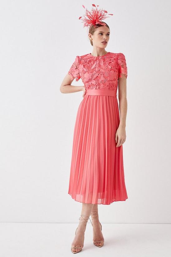 Coast Premium Floral Satin Lace Pleat Skirt Midi Dress 1