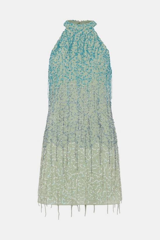 Coast High Neck Embellished Ombre Fringe Mini Dress 4