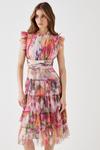 Coast Printed Tulle Tiered Frill Sleeve Dress thumbnail 1