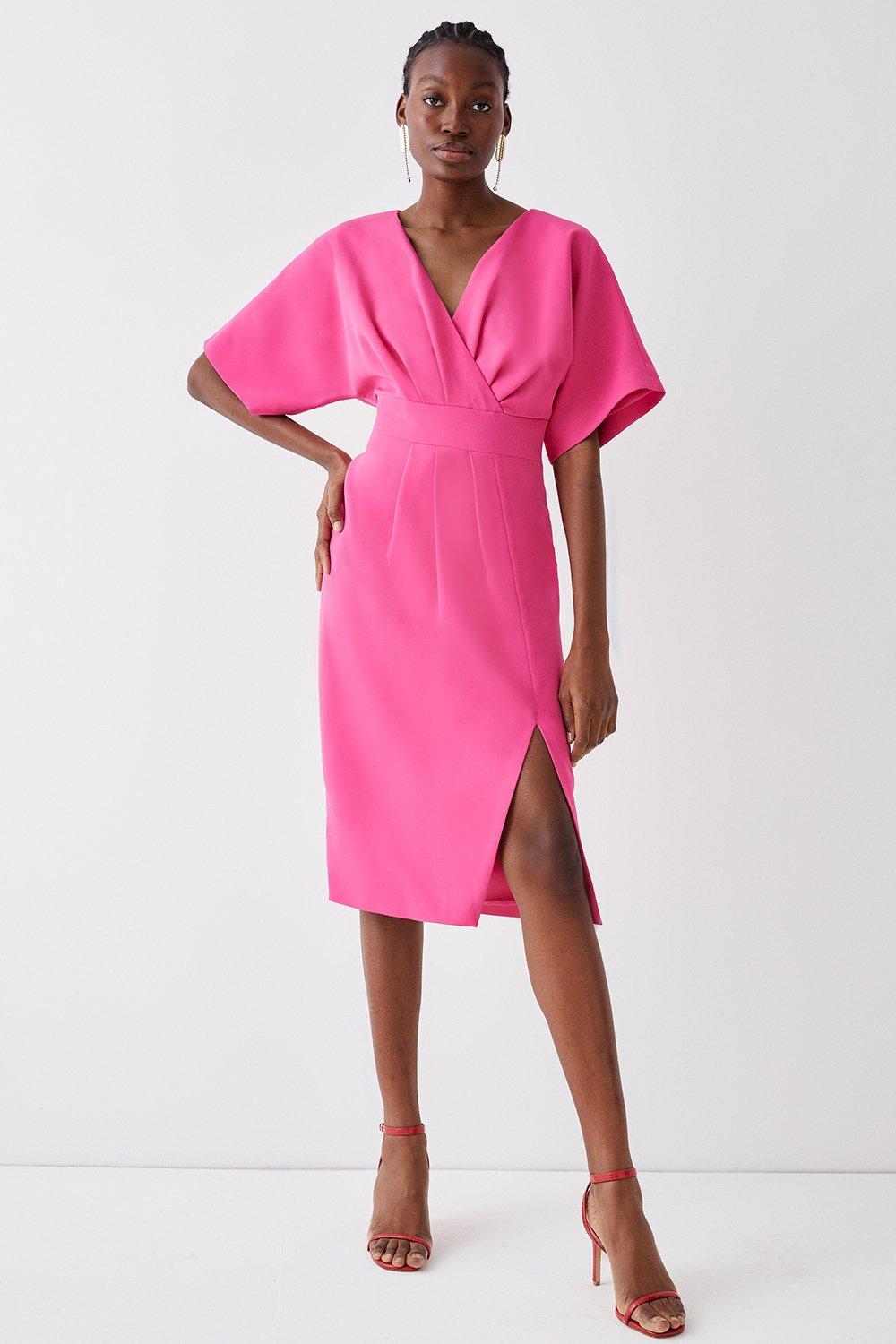 Kimono Sleeve V Neck Dress - Pink