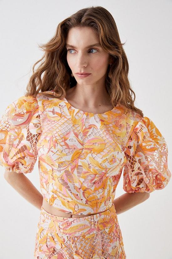 Coast Alexandra Farmer Printed Lace Blouson Sleeve Top 3