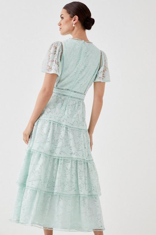 Coast Petite Tiered Lace Dress With Flutter Sleeve & Trims 4