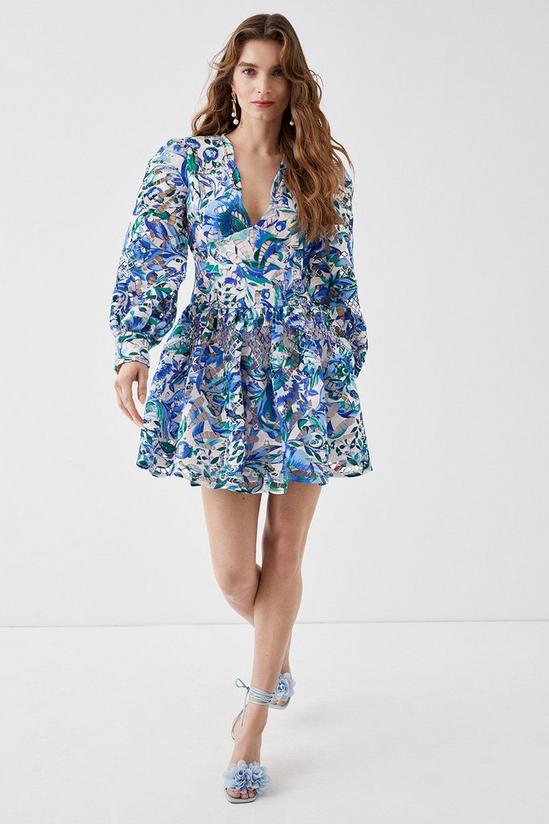 Coast Alexandra Farmer Printed Lace Blouson Sleeve Mini Dress 2