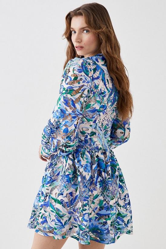 Coast Alexandra Farmer Printed Lace Blouson Sleeve Mini Dress 4