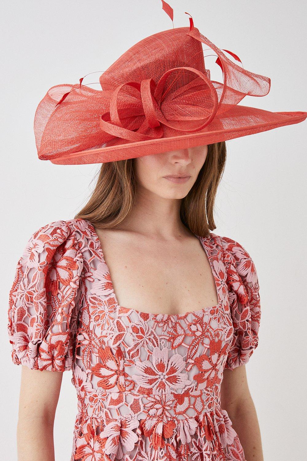 Large Bow Wide Brim Hat - Pink