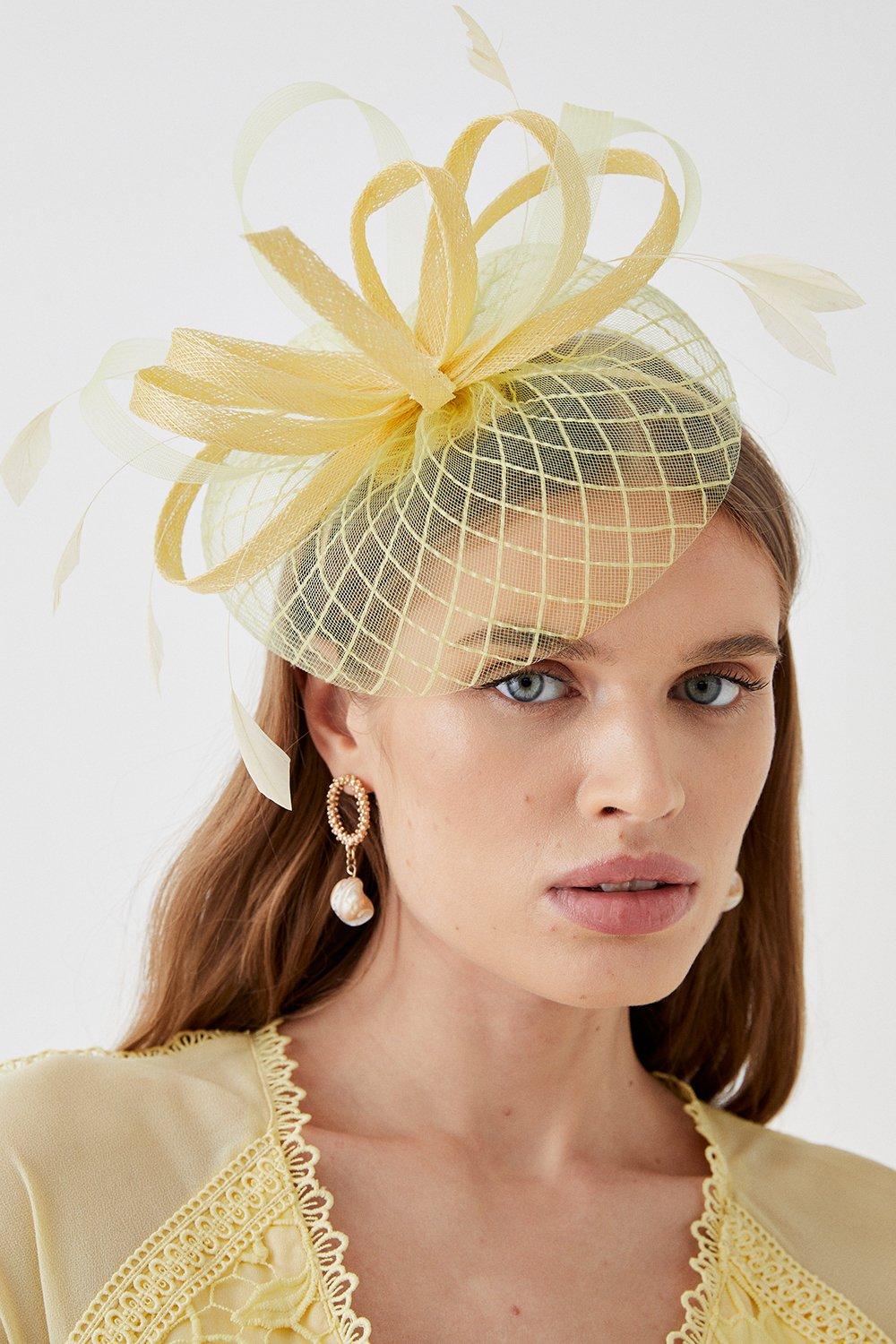 Loop And Mesh Mid Sized Fascinator - Yellow