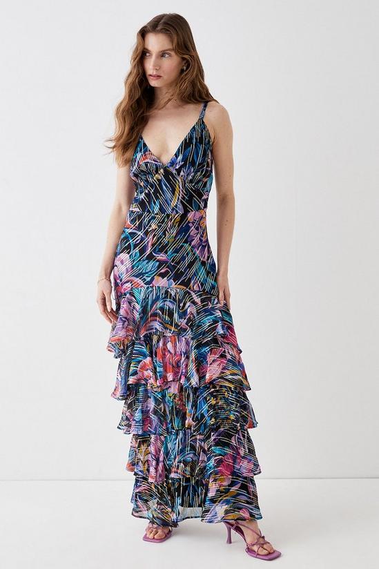 Coast Alexandra Farmer Metallic Tiered Skirt Maxi Dress 3