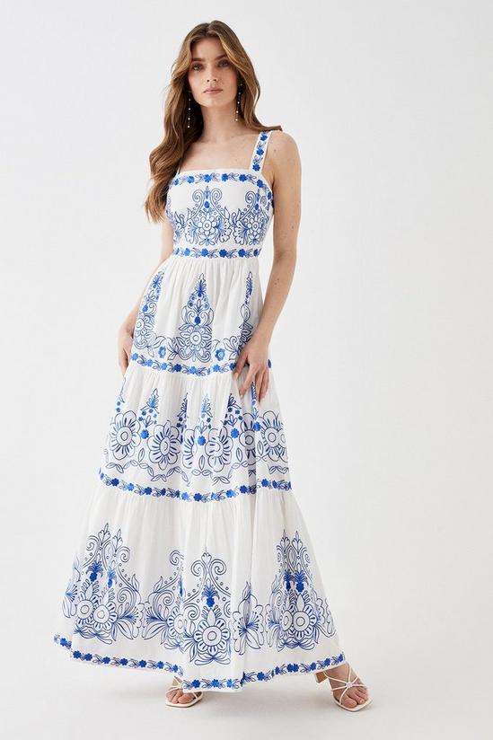 Coast Tiered Contrast Embroidered Square Neck Maxi Dress 1