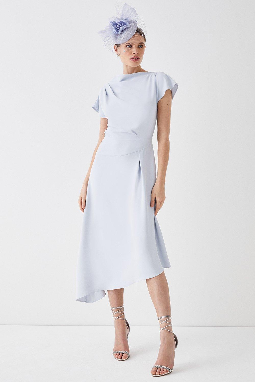 Asymmetric Neck And Hem Midi Dress - Light Grey