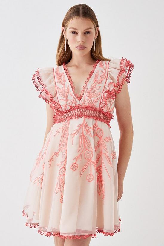 Coast Premium Embroidered Organza Mini Dress With Ruffle Shoulder 1