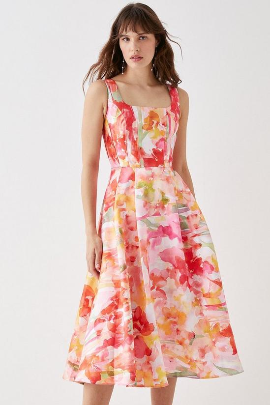 Coast Cut Out Twill Midi Dress In Floral Ombre 1