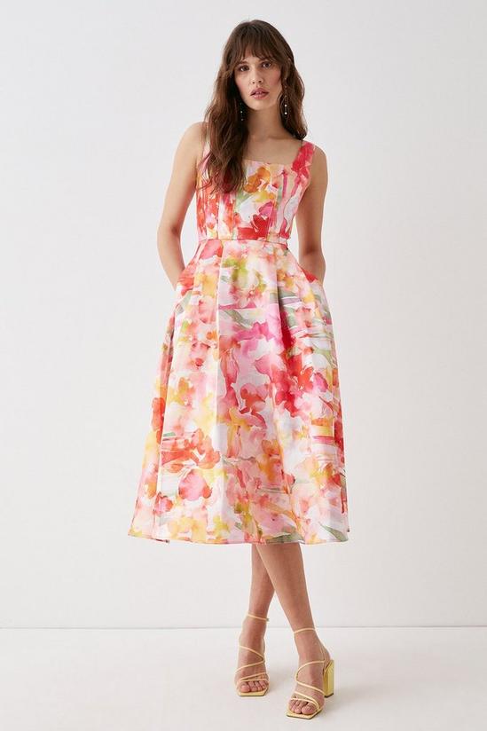 Coast Cut Out Twill Midi Dress In Floral Ombre 3