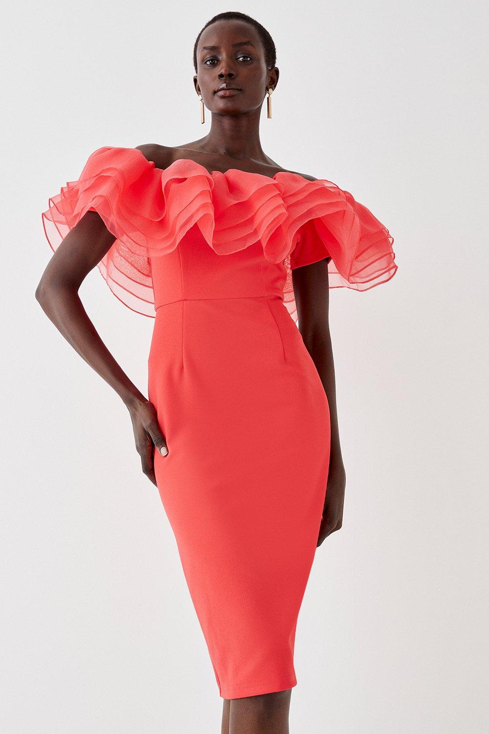 Oasis coral sale bardot dress