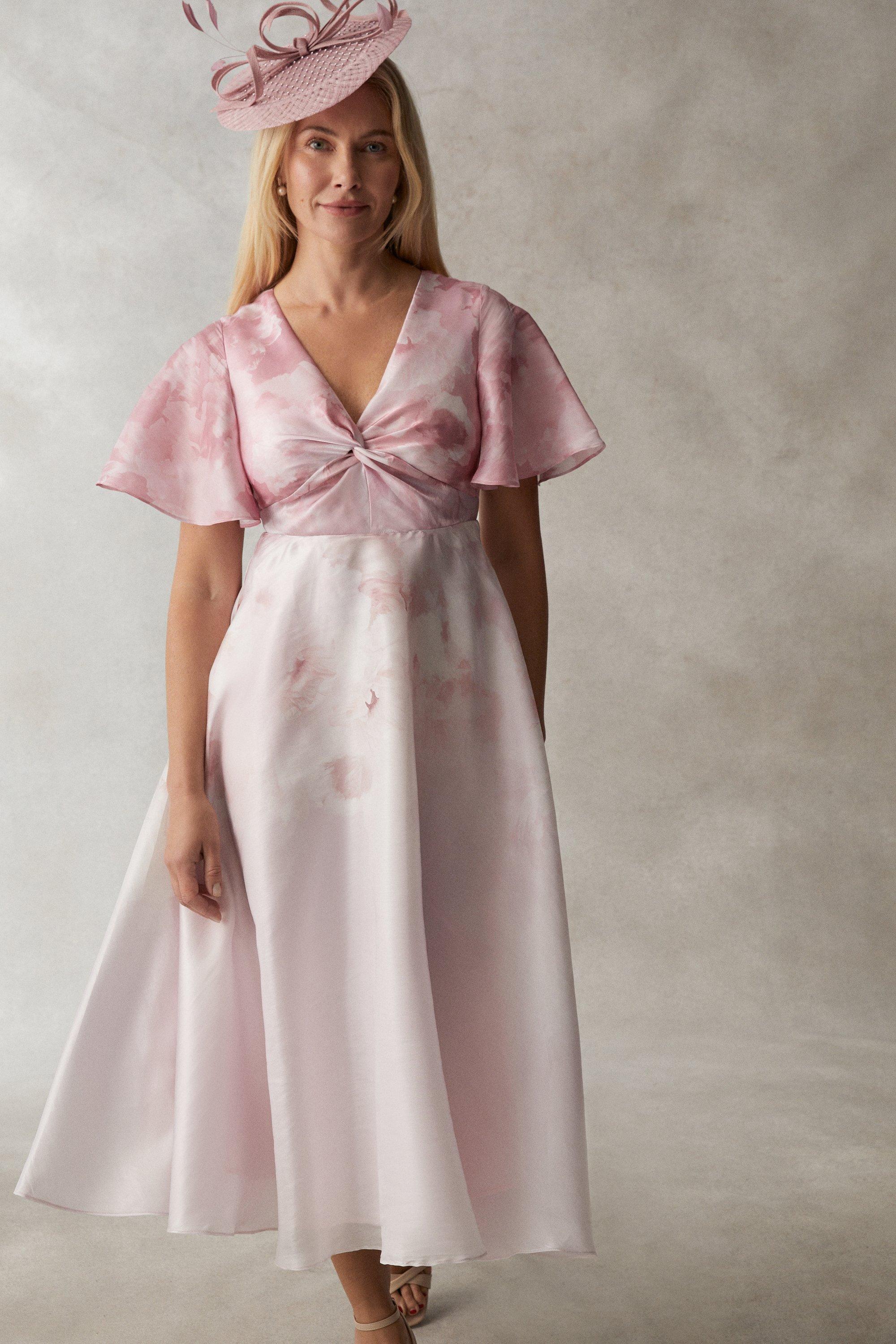 Twist Detail Midi Dress - Pink