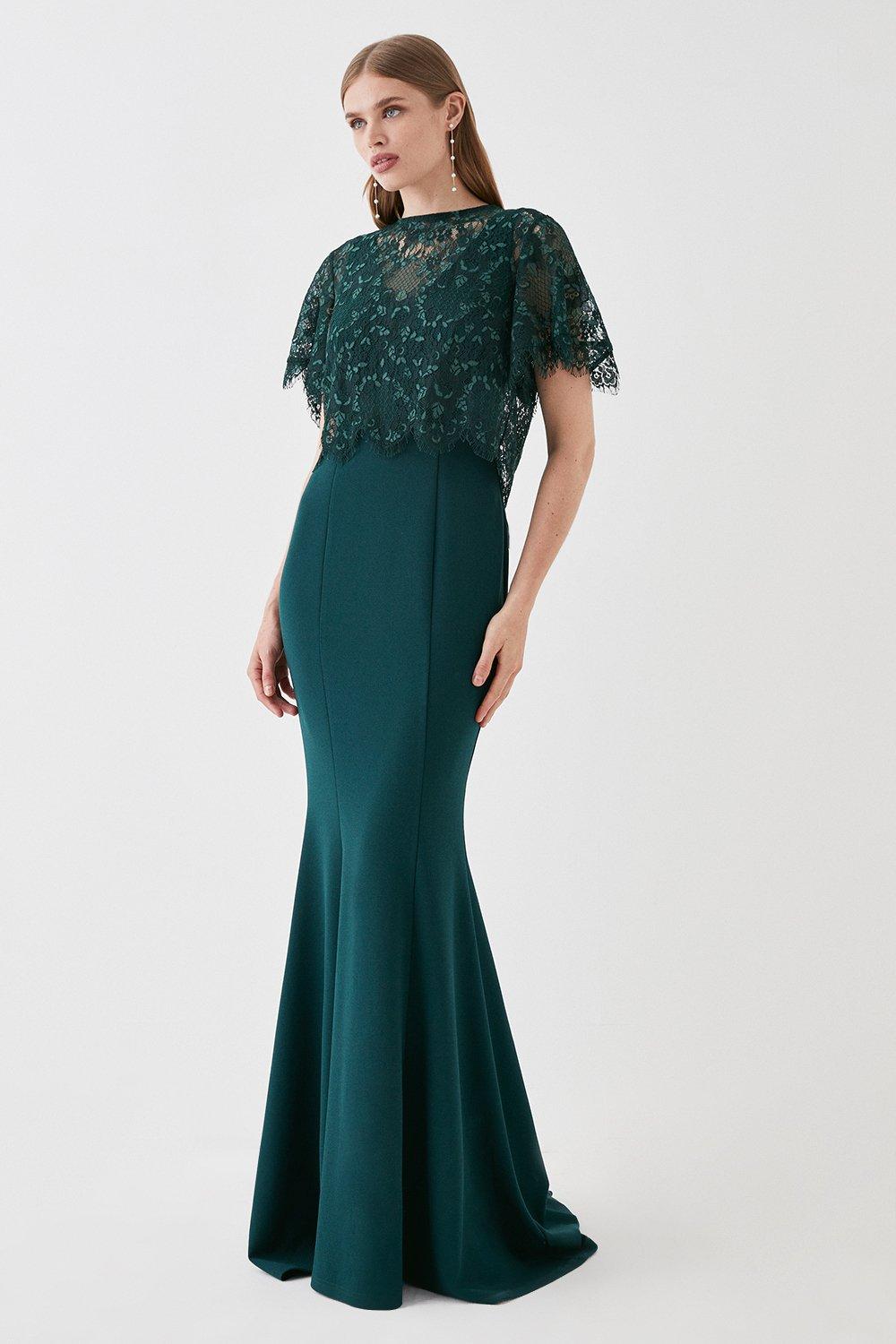 Removable Lace Top Two In One Bridesmaids Dress - Green
