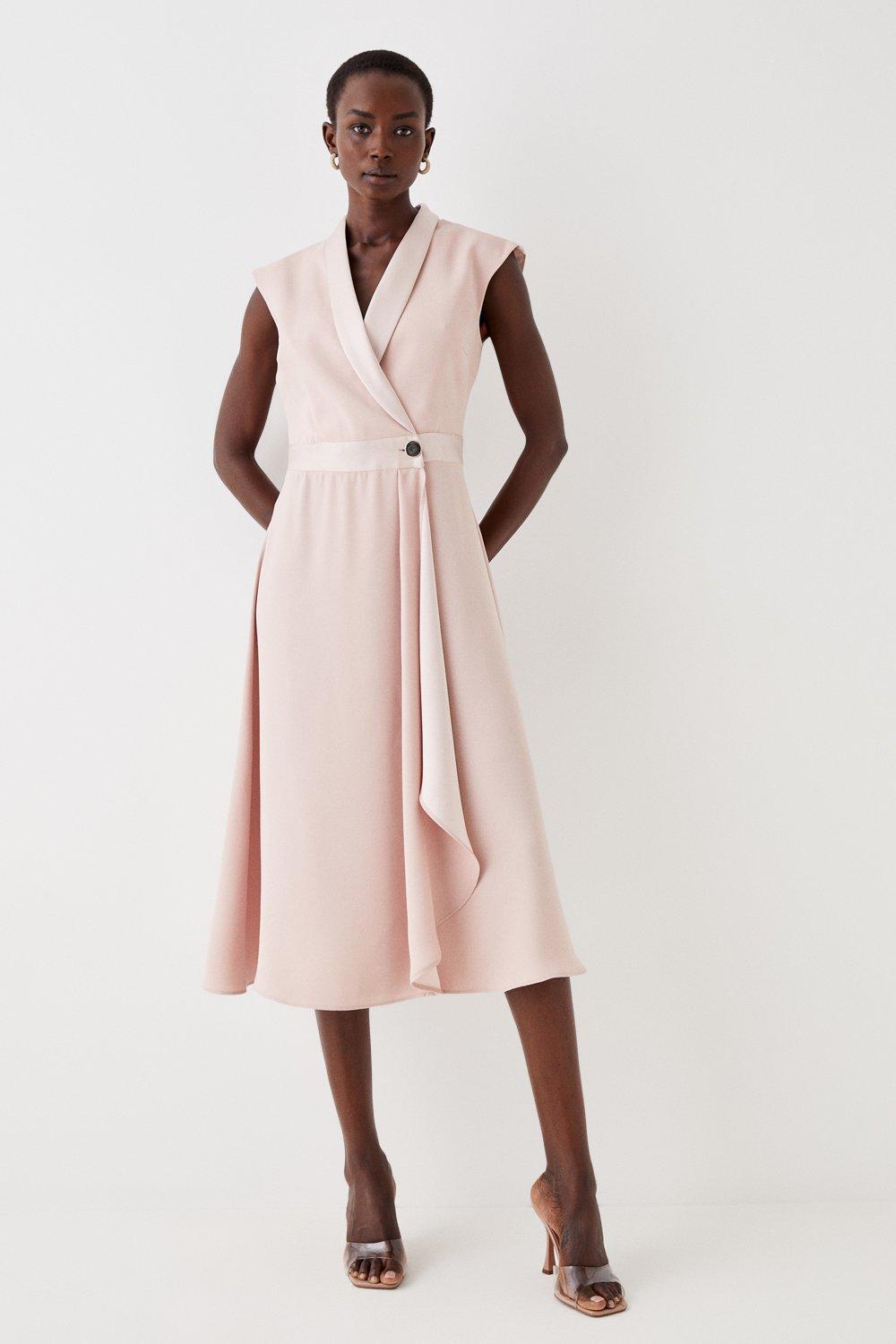 Sleeveless Tux Wrap Fluid Midi Dress - Pink