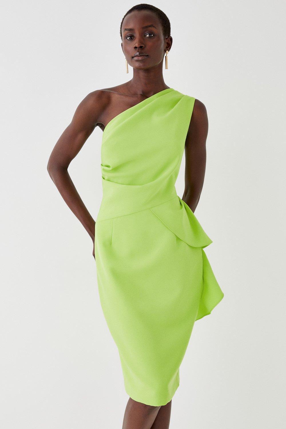 Dream Come True - Green One Shoulder Pleated Twist Waist Midi Dress – DLSB